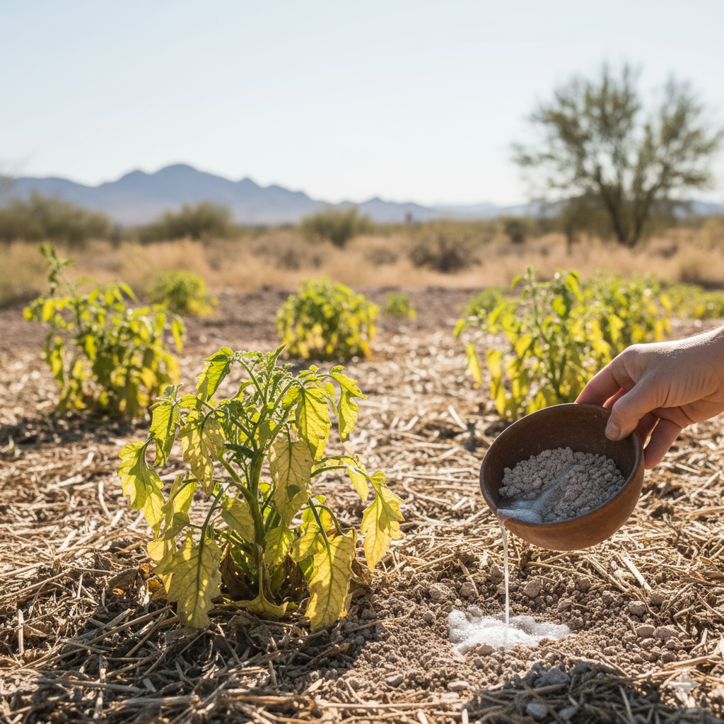 A dry garden with plants being treated