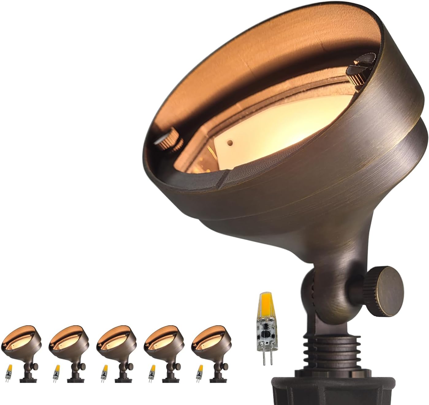 COLOER Die-cast Brass LED Landscape Flood Lights Outdoor 6-Pack with Bulb, 2W 9-17 Volt Low Voltage Wall Wash Lighting, Outdoor Floodlight for Illuminating Signs, Walls and Plant Material(501B)
