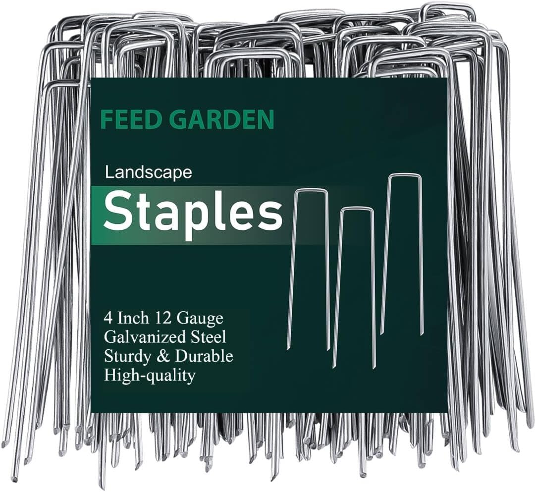 FEED GARDEN 4 Inch 200 Pack Hot-dip Galvanized Landscape Staples 12 Gauge Anti-Rust Garden Stakes Landscaping Fabric SOD Pins Yard Stakes for Weed Barrier Fabric