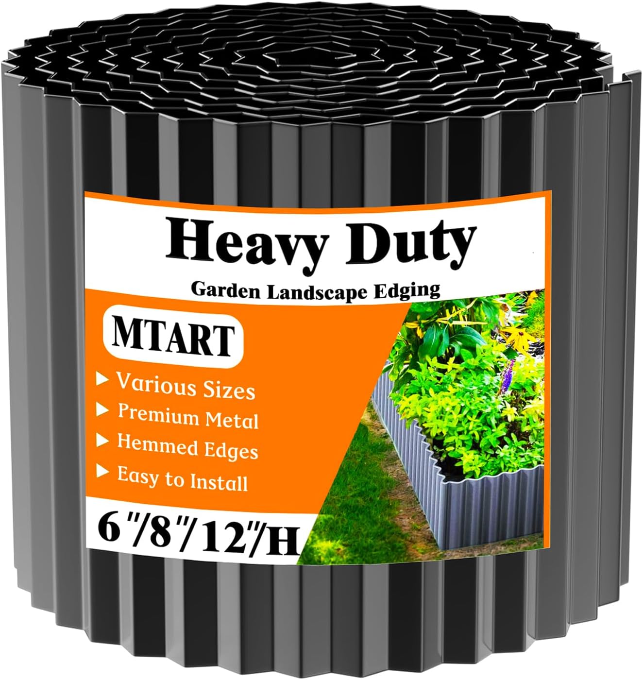 MTART Corrugated Metal Edging for Landscaping, Sturdy Garden Edging Border for Flower Bed, Lawn and Landscape Edging (Black, 6″×40Ft)