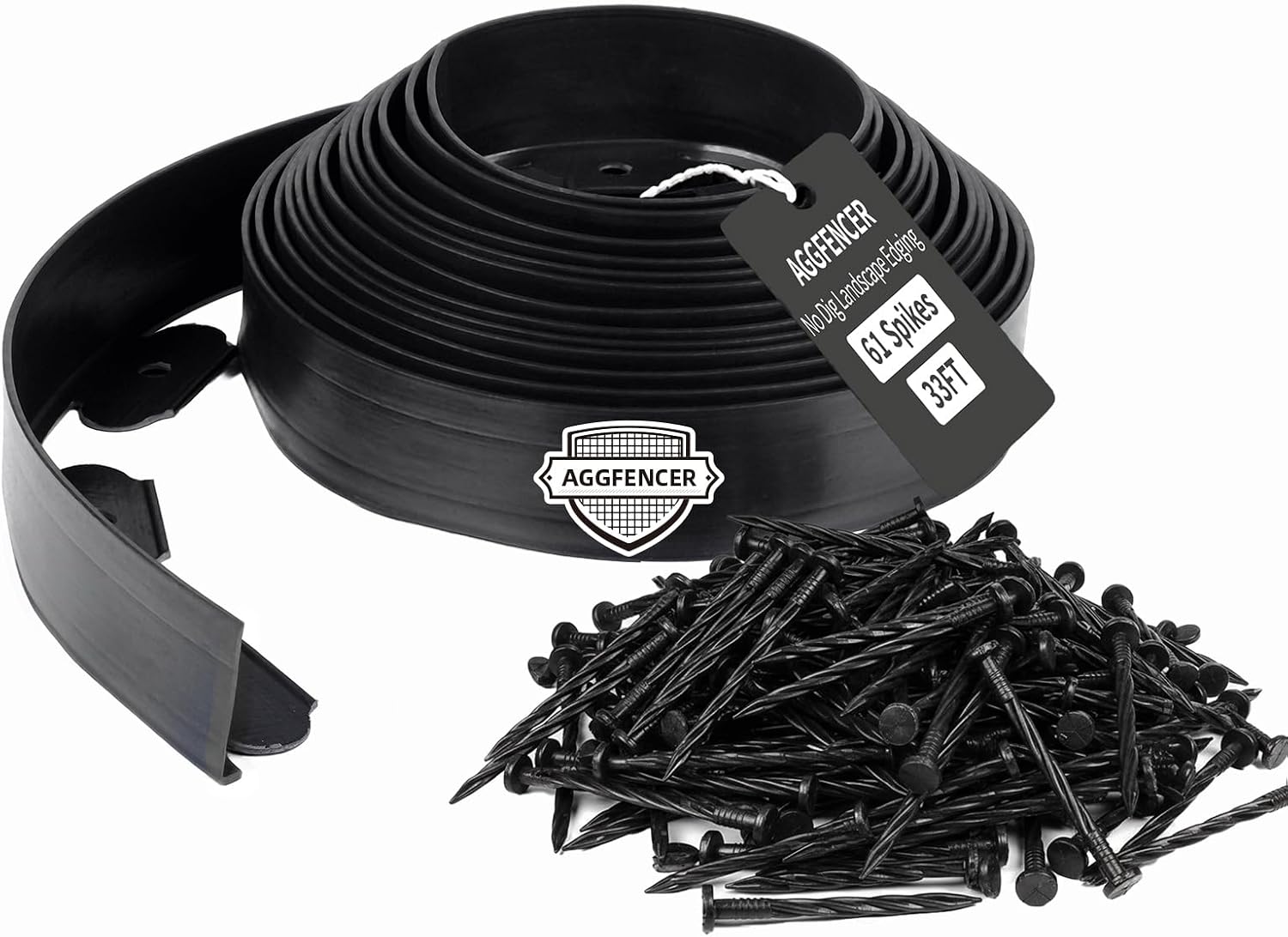 Landscape Edging 4IN Tall 33FT No Dig Flexible Garden Edging Borders | Plastic Flower Bed Lawn Edging Kit for Lawn Yard Grass with 61 Pcs Spikes, Black Paver
