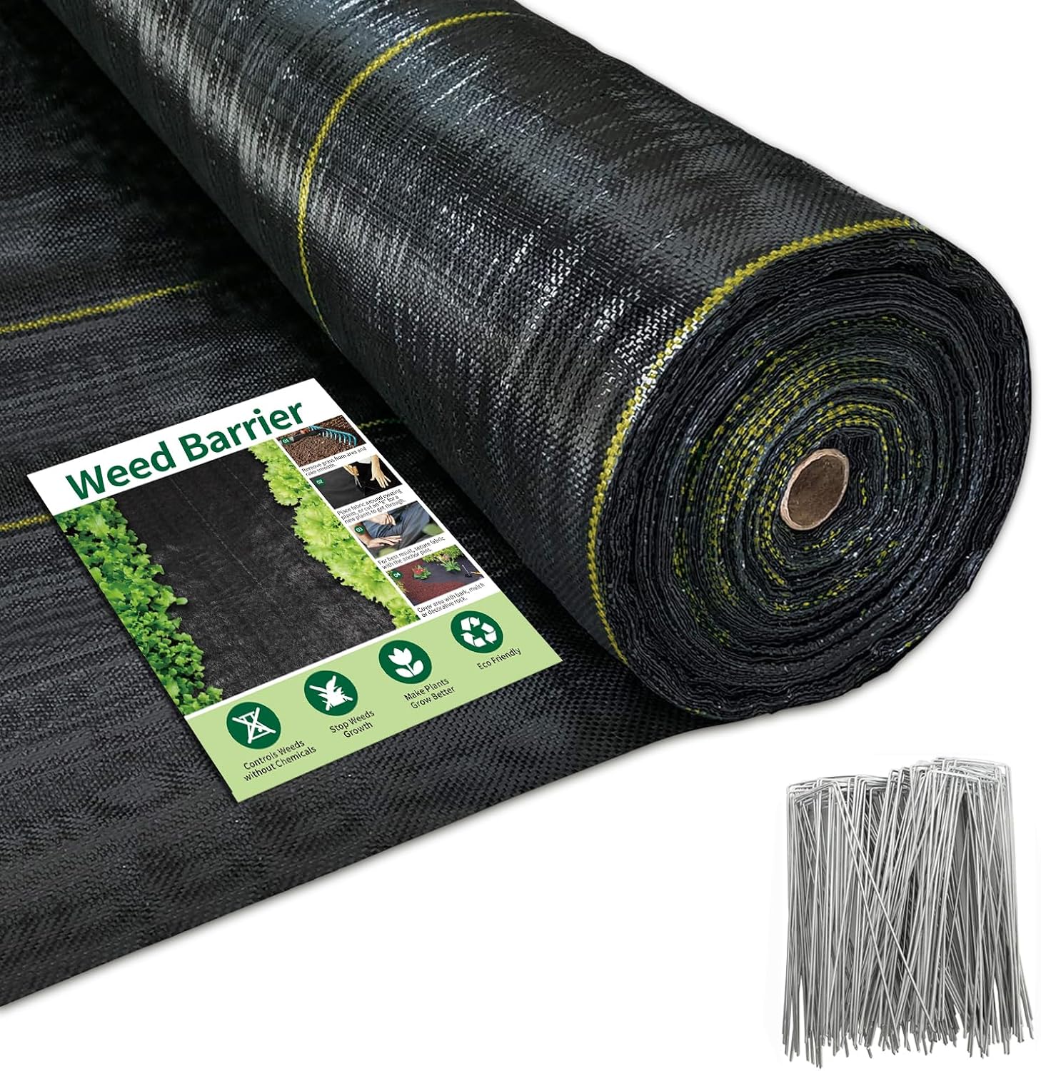 4ft x 300ft Durable Weed Barrier Fabric, 3.2oz Heavy-Duty Landscaping Fabric, Permeable Ground Cover for Garden, Lawn, and Outdoor Projects, Easy to Install, with 90 Staples