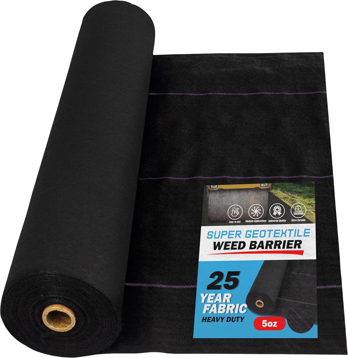 Super Geotextile Professional 5oz Geotextile Weed Barrier Fabric – Heavy Duty Landscape Fabric for Gardening, Landscaping, Weed Fabric (4×250)