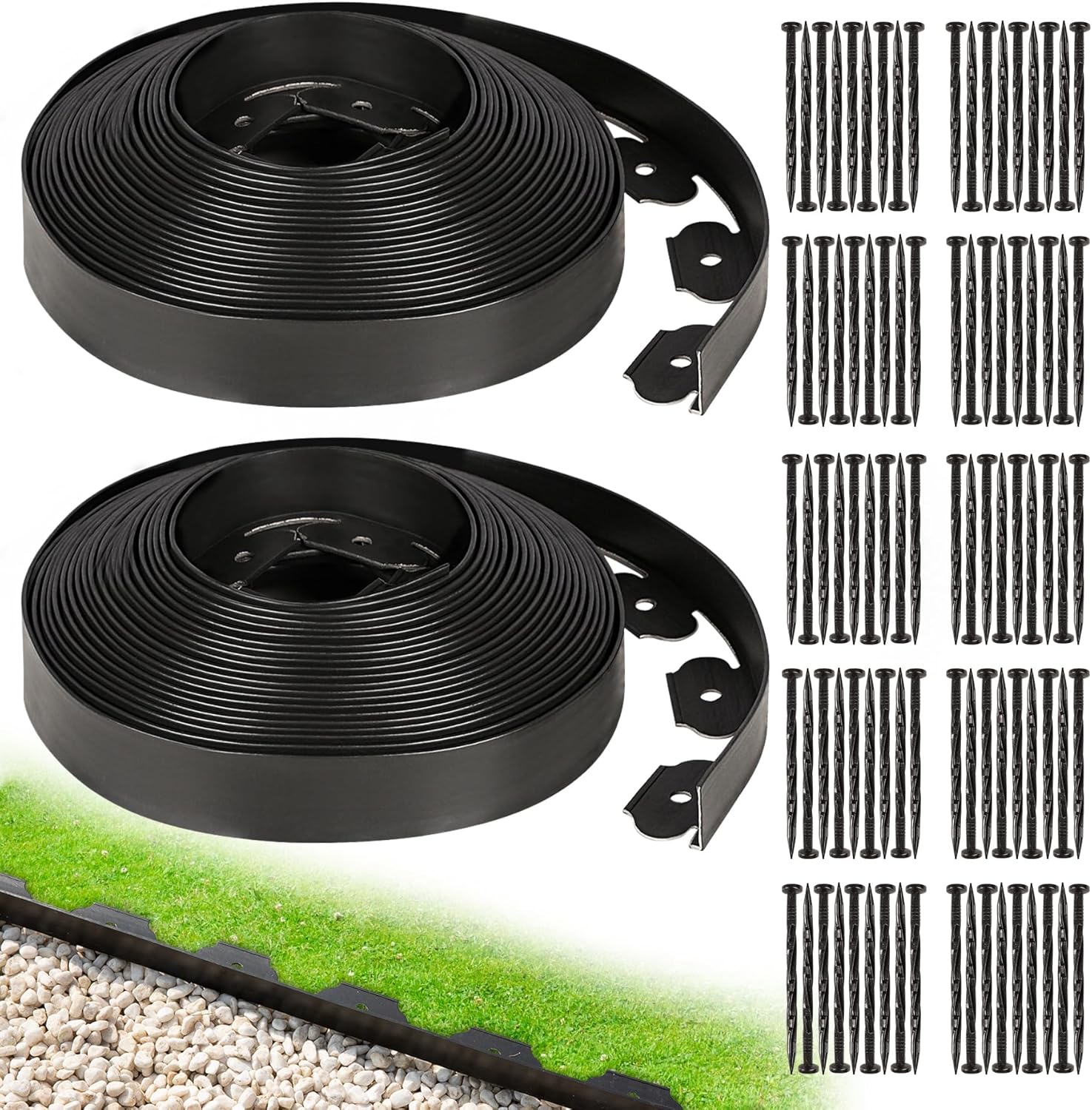 1.5 Inch x 100FT Garden Edging Border, Plastic Edging for Landscaping with 120pcs Spikes