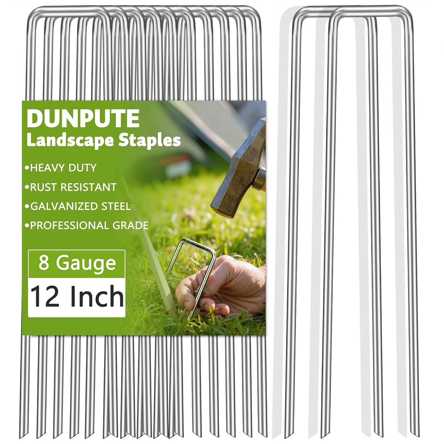 Heavy Duty 12 Inch Galvanized Landscape Staples Stakes, DUNPUTE 15 25 50 100 Pack 8 Gauge Garden Metal Stakes, Ideal for Weed Barrier Stakes, Drip Irrigation Tubing, Landscape Fabric, Lawn(25, 12inch)
