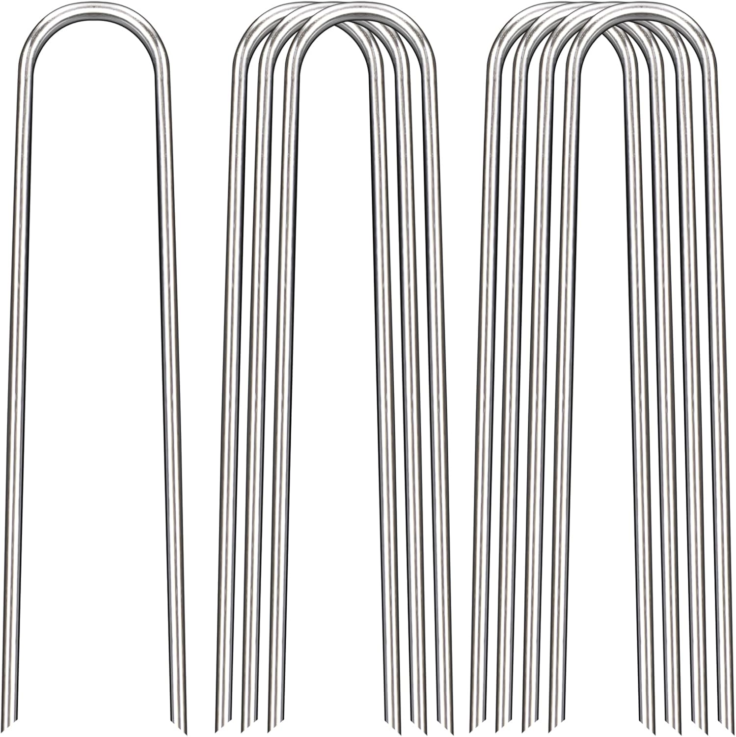 12 Inch Landscape Staples, 12/25/50/100 Pack Galvanized Garden Stakes, 8 Gauge Heavy Duty U-Shaped Ground Stakes for Weed Barrier Fabric, Irrigation Tubing, Fence, Outdoor Decorations