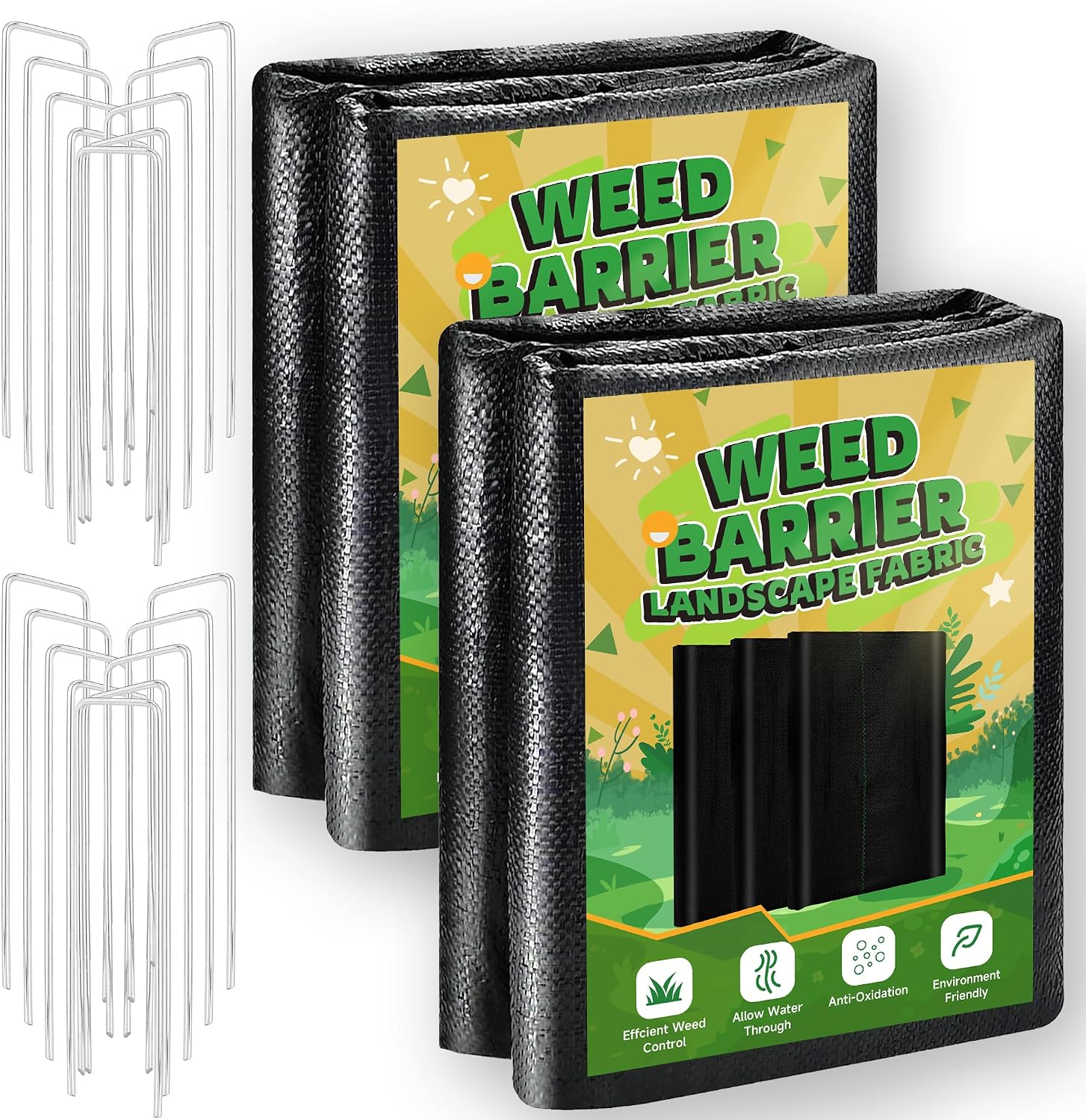 4FT x 100FT Weed Barrier Landscape Fabric Heavy Duty, 3.2oz Premium Gardening Weed Control Mat with 30 U-Shaped Securing Pegs, Ground Cover for Gardening, Farming, Raised Bed(2 Packs 4x50FT)