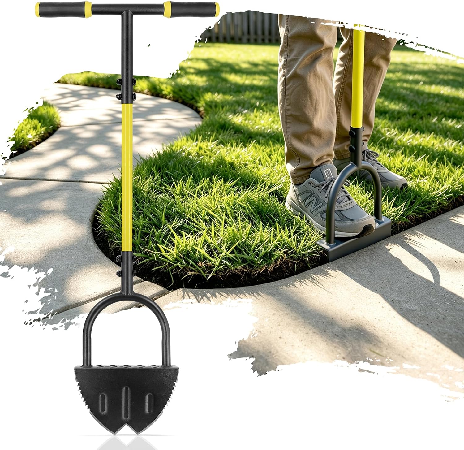 Manual Edger Lawn Tool, Half Moon Saw Tooth Lawn Edger | Sharp V-Shaped Edger Blade, 36-Inch Long Handle Grass Edger, Wide T-Handle, Edging Tool for Landscaping, Sidewalk, Driveway