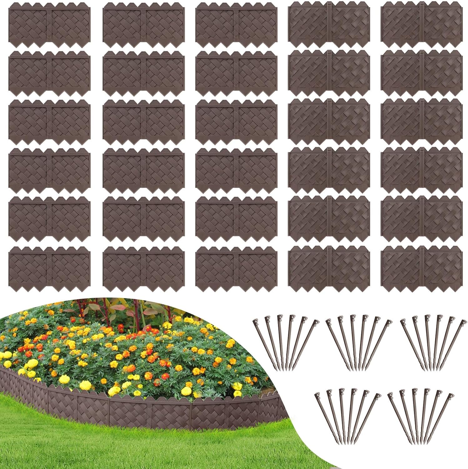 30 Pack (30FT) Weaving Flower Bed Garden Edging Borders, Landscaping Edging | No Dig Border Edgings with 8.5” Anchor Stakes & Interlocking Design-Thickened Borders for Lawns, Flower Beds & Landscaping